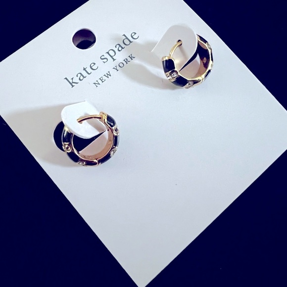 Kate Spade Black and Gold Hoop Earrings - Picture 2 of 6